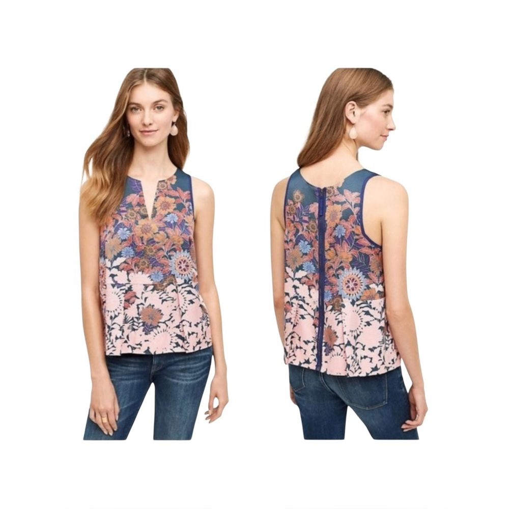 Anthropologie HD In Paris Elsie Floral Sleeveless Peplum Top